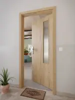 CloseUp-Milieuansicht von GARANT Wohnungseingangstür Authentic Risseiche CePaL mit Lichtausschnitt LA-5 bandseitig