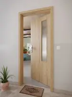 CloseUp-Milieuansicht von GARANT Wohnungseingangstür Authentic Risseiche GCK08 mit Lichtausschnitt LA-5 bandseitig