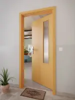 CloseUp-Milieuansicht von GARANT Wohnungseingangstür Buche Exklusiv CePaL mit Lichtausschnitt LA-5 bandseitig