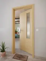 CloseUp-Milieuansicht von GARANT Wohnungseingangstür Quer Authentic Asteiche GCK08 mit Lichtausschnitt LA-5 bandseitig