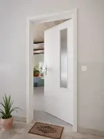 CloseUp-Milieuansicht von GARANT Wohnungseingangstür Quer Authentic Grigio GCK08 mit Lichtausschnitt LA-5 bandseitig