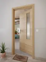 CloseUp-Milieuansicht von GARANT Wohnungseingangstür Quer Authentic Risseiche GCK08 mit Lichtausschnitt LA-5 bandseitig