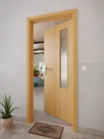 CloseUp-Milieuansicht von GARANT Wohnungseingangstür Eiche Premium CePaL mit Lichtausschnitt LA-5 bandseitig