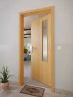 CloseUp-Milieuansicht von GARANT Wohnungseingangstür Eiche Premium GCK08 mit Lichtausschnitt LA-5 bandseitig