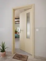 CloseUp-Milieuansicht von GARANT Wohnungseingangstür Natura Ahorn CePaL mit Lichtausschnitt LA-5 bandseitig