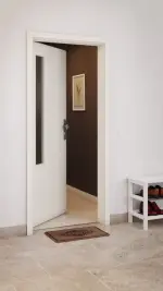 CloseUp-Milieuansicht von GARANT Wohnungseingangstür Weißlack 9010 CePaL mit Lichtausschnitt LA-5 bandseitig