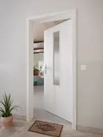 CloseUp-Milieuansicht von GARANT Wohnungseingangstür Authentic Grigio GCK08 mit Lichtausschnitt LA-5 mittig