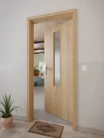 CloseUp-Milieuansicht von GARANT Wohnungseingangstür Authentic Risseiche GCK08 mit Lichtausschnitt LA-5 mittig