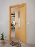 CloseUp-Milieuansicht von GARANT Wohnungseingangstür Buche Exklusiv CePaL mit Lichtausschnitt LA-5 mittig