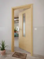 CloseUp-Milieuansicht von GARANT Wohnungseingangstür Quer Authentic Asteiche CePaL mit Lichtausschnitt LA-5 mittig