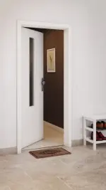 CloseUp-Milieuansicht von GARANT Wohnungseingangstür Quer Authentic Bianco CePaL mit Lichtausschnitt LA-5 mittig