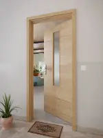 CloseUp-Milieuansicht von GARANT Wohnungseingangstür Quer Authentic Risseiche CePaL mit Lichtausschnitt LA-5 mittig