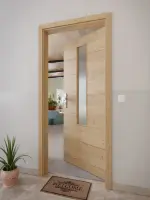 CloseUp-Milieuansicht von GARANT Wohnungseingangstür Quer Authentic Risseiche GCK08 mit Lichtausschnitt LA-5 mittig