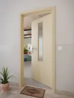 CloseUp-Milieuansicht von GARANT Wohnungseingangstür Natura Ahorn CePaL mit Lichtausschnitt LA-5 mittig