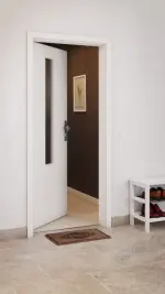 CloseUp-Milieuansicht von GARANT Wohnungseingangstür Weißlack 9016 CePaL mit Lichtausschnitt LA-5 mittig