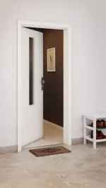 CloseUp-Milieuansicht von GARANT Wohnungseingangstür W1000ST3 Premium Weiß GHK08 mit Lichtausschnitt LA-5 mittig