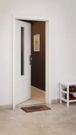 CloseUp-Milieuansicht von GARANT Wohnungseingangstür Weiß Struktur Premium GCK08 mit Lichtausschnitt LA-5 mittig