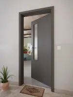 CloseUp-Milieuansicht von GARANT Wohnungseingangstür 10622-60 Ebony CePaL mit Lichtausschnitt LA-5 schlossseitig