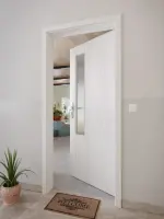 CloseUp-Milieuansicht von GARANT Wohnungseingangstür Authentic Grigio GCK08 mit Lichtausschnitt LA-5 schlossseitig