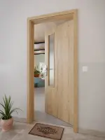 CloseUp-Milieuansicht von GARANT Wohnungseingangstür Authentic Risseiche GCK08 mit Lichtausschnitt LA-5 schlossseitig