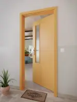 CloseUp-Milieuansicht von GARANT Wohnungseingangstür Buche Exklusiv CePaL mit Lichtausschnitt LA-5 schlossseitig