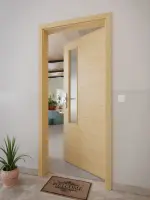 CloseUp-Milieuansicht von GARANT Wohnungseingangstür Quer Authentic Asteiche CePaL mit Lichtausschnitt LA-5 schlossseitig