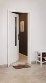 CloseUp-Milieuansicht von GARANT Wohnungseingangstür Quer Authentic Bianco GCK08 mit Lichtausschnitt LA-5 schlossseitig