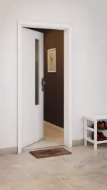 CloseUp-Milieuansicht von GARANT Wohnungseingangstür D354-60 Designer White Resopal mit Lichtausschnitt LA-5 schlossseitig