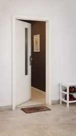 CloseUp-Milieuansicht von GARANT Wohnungseingangstür Weißlack 9010 mit Lichtausschnitt LA-5 schlossseitig