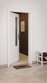 CloseUp-Milieuansicht von GARANT Wohnungseingangstür Weißlack 9016 mit Lichtausschnitt LA-5 schlossseitig