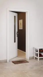 CloseUp-Milieuansicht von GARANT Wohnungseingangstür U11209SD Edelweiß GHK08 mit Lichtausschnitt LA-5 schlossseitig