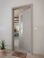 CloseUp-Milieuansicht von GARANT Wohnungseingangstür U12115SD Platingrau GHK08 mit Lichtausschnitt LA-5 schlossseitig