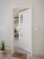 CloseUp-Milieuansicht von GARANT Wohnungseingangstür U12188SD Lichtgrau GHK08 mit Lichtausschnitt LA-5 schlossseitig