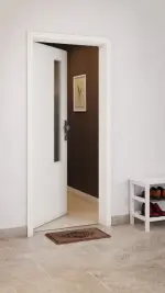 CloseUp-Milieuansicht von GARANT Wohnungseingangstür W1000ST3 Premium Weiß GHK08 mit Lichtausschnitt LA-5 schlossseitig