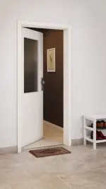 CloseUp-Milieuansicht von GARANT Wohnungseingangstür 0105-60 Pearl White CePaL mit Lichtausschnitt LA-6