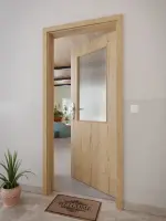 CloseUp-Milieuansicht von GARANT Wohnungseingangstür Authentic Risseiche GCK08 mit Lichtausschnitt LA-6