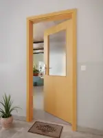 CloseUp-Milieuansicht von GARANT Wohnungseingangstür Buche Exklusiv CePaL mit Lichtausschnitt LA-6