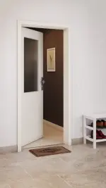 CloseUp-Milieuansicht von GARANT Wohnungseingangstür Weißlack 9010 GHK08 mit Lichtausschnitt LA-6