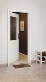 CloseUp-Milieuansicht von GARANT Wohnungseingangstür U11026SD Kristallweiß GHK08 mit Lichtausschnitt LA-6