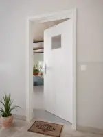 CloseUp-Milieuansicht von GARANT Wohnungseingangstür Authentic Grigio CePaL mit Lichtausschnitt LA-7