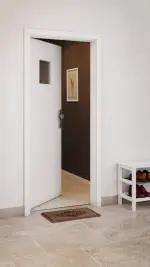 CloseUp-Milieuansicht von GARANT Wohnungseingangstür Quer Authentic Bianco CePaL mit Lichtausschnitt LA-7