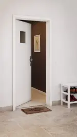 CloseUp-Milieuansicht von GARANT Wohnungseingangstür Quer Authentic Bianco GCK08 mit Lichtausschnitt LA-7