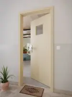 CloseUp-Milieuansicht von GARANT Wohnungseingangstür Natura Ahorn CePaL mit Lichtausschnitt LA-7