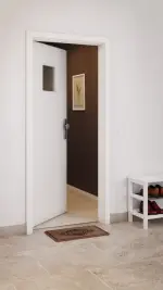 CloseUp-Milieuansicht von GARANT Wohnungseingangstür Weißlack 9016 GHK08 mit Lichtausschnitt LA-7