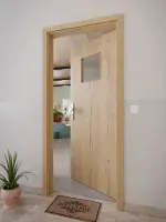 CloseUp-Milieuansicht von GARANT Wohnungseingangstür Authentic Risseiche CePaL mit Lichtausschnitt LA-8