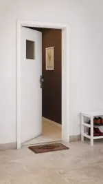 CloseUp-Milieuansicht von GARANT Wohnungseingangstür Quer Authentic Bianco GCK08 mit Lichtausschnitt LA-8