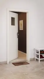 CloseUp-Milieuansicht von GARANT Wohnungseingangstür Weißlack 9010 GHK08 mit Lichtausschnitt LA-8