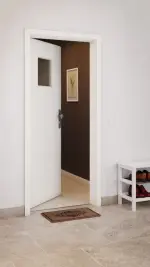 CloseUp-Milieuansicht von GARANT Wohnungseingangstür W1000ST3 Premium Weiß GHK08 mit Lichtausschnitt LA-8