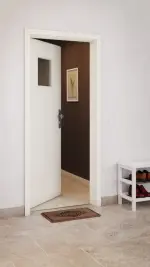 CloseUp-Milieuansicht von GARANT Wohnungseingangstür W980ST15 Platinweiß GHK08 mit Lichtausschnitt LA-8