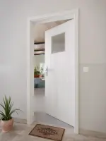 CloseUp-Milieuansicht von GARANT Wohnungseingangstür Authentic Grigio CePaL mit Lichtausschnitt LA-9